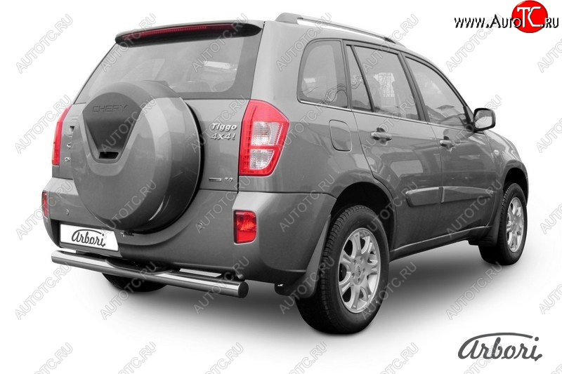 8 999 р. Защита заднего бампера Arbori (с проступью, легированная сталь, 1 труба d76 mm). Chery Tiggo T11 рестайлинг (2013-2016)  с доставкой в г. Кемерово