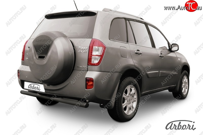5 399 р. Защита заднего бампера Arbori (с проступью, черная, 1 труба d76 mm). Chery Tiggo T11 рестайлинг (2013-2016)  с доставкой в г. Кемерово