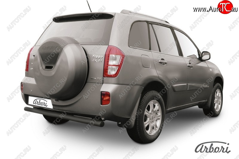 5 399 р. Защита заднего бампера Arbori (черная, 1 труба d76 mm). Chery Tiggo T11 рестайлинг (2013-2016)  с доставкой в г. Кемерово