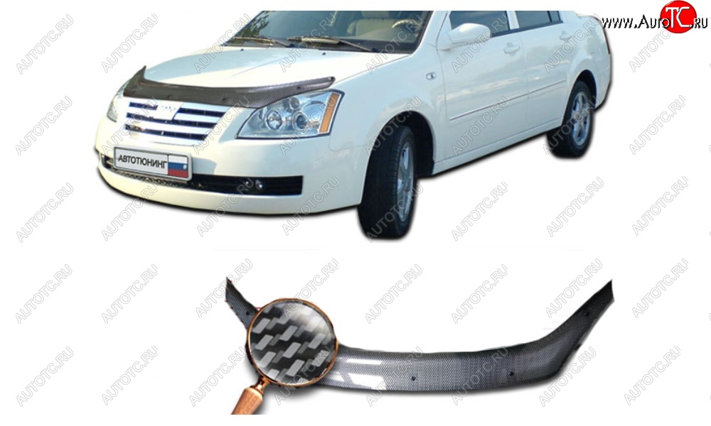 2 699 р. Дефлектор капота CA-Plastiс  Chery Estina  A5 (2006-2010) (Шелкография карбон-серебро)  с доставкой в г. Кемерово
