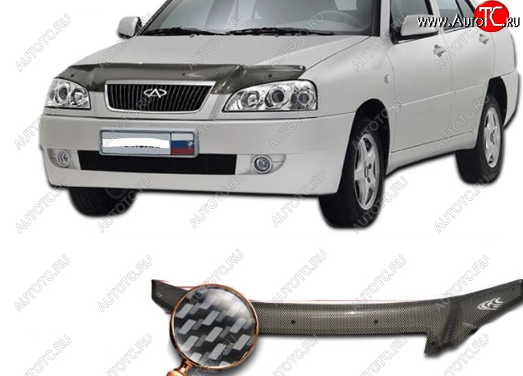 2 699 р. Дефлектор капота CA-Plastiс  Chery Amulet (Corda)  A15 (2003-2010) лифтбэк (Шелкография карбон-серебро)  с доставкой в г. Кемерово