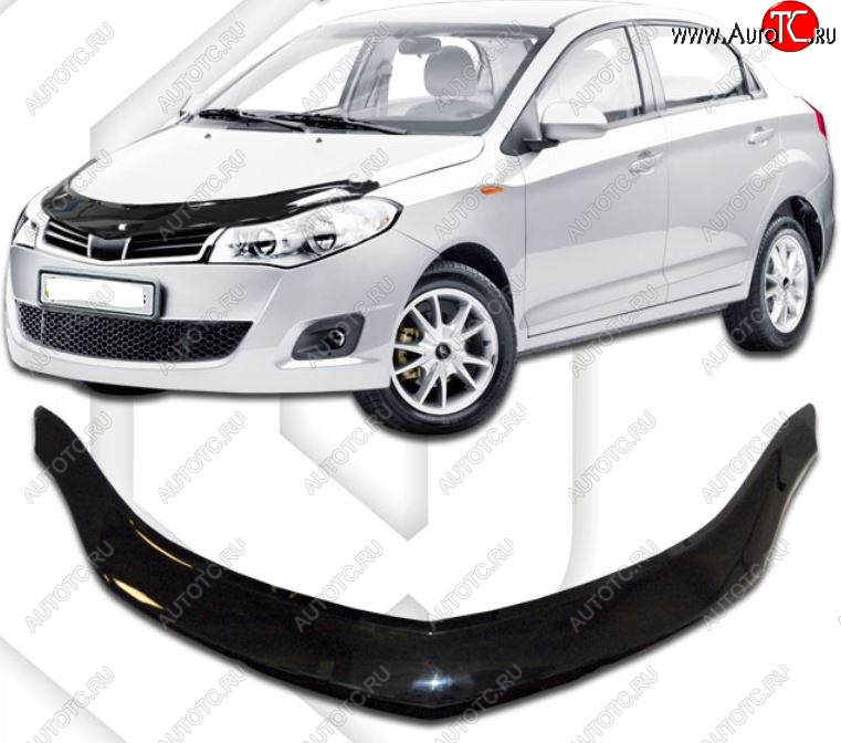 3 199 р. Дефлектор капота (рестайлинг) CA Plastic (черный) Chery Bonus (A13) лифтбэк (2011-2016) (Classic черный, Без надписи)  с доставкой в г. Кемерово