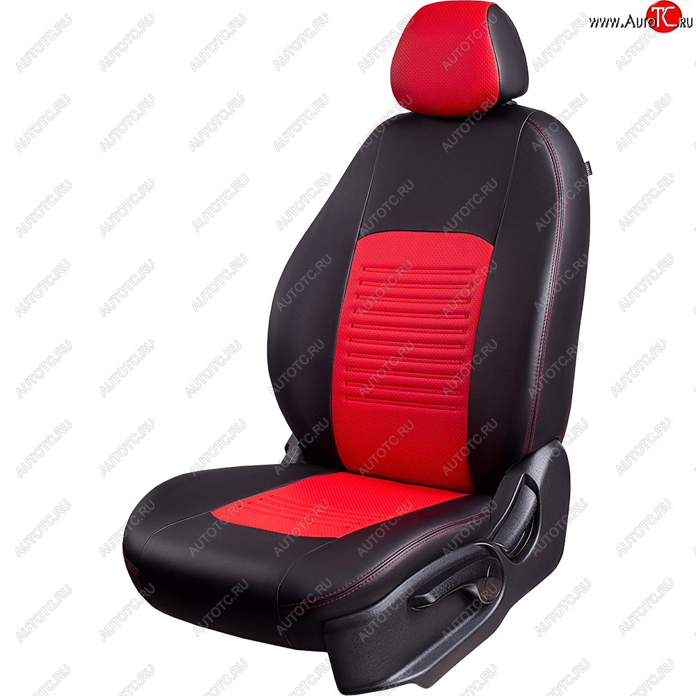 8 299 р. Чехлы для сидений Lord Autofashion Турин (экокожа, спинка 60/40, 3 Г-образных подголовника)  Chery Tiggo 2 - Tiggo 3x (Чёрный, вставка красная)  с доставкой в г. Кемерово
