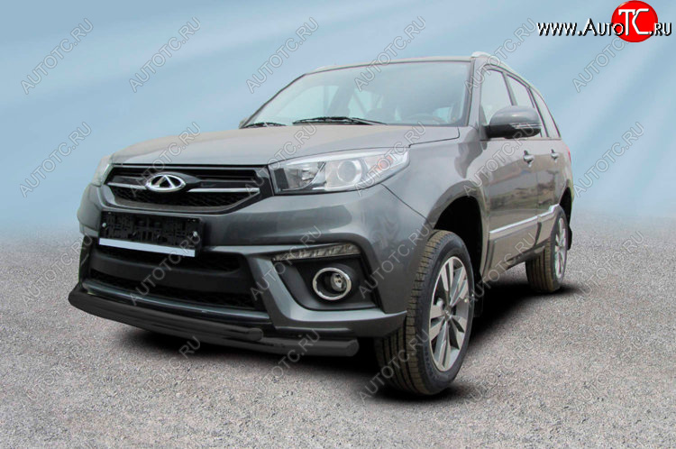 12 699 р. Защита переднего бампера Slitkoff (Ø 57+Ø 42)  Chery Tiggo 3 (2014-2020) (Цвет: черный)  с доставкой в г. Кемерово