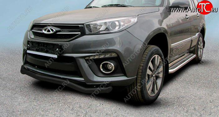 11 499 р. Защита переднего бампера Slitkoff (Ø 57 мм).  Chery Tiggo 3 (2014-2020) (Сталь окрашенная в цвет: черный)  с доставкой в г. Кемерово