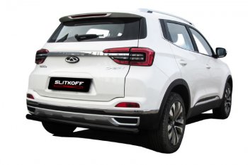 Защита заднего бампера Slitkoff (Ø 57 мм) Chery Tiggo 4 (2018-2023) 1-ый рестайлинг (Цвет: черный)