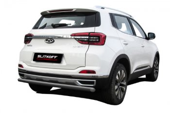 Защита заднего бампера Slitkoff (Ø 57 мм). Chery Tiggo 4 (2018-2023) 1-ый рестайлинг (Цвет: серебристый)