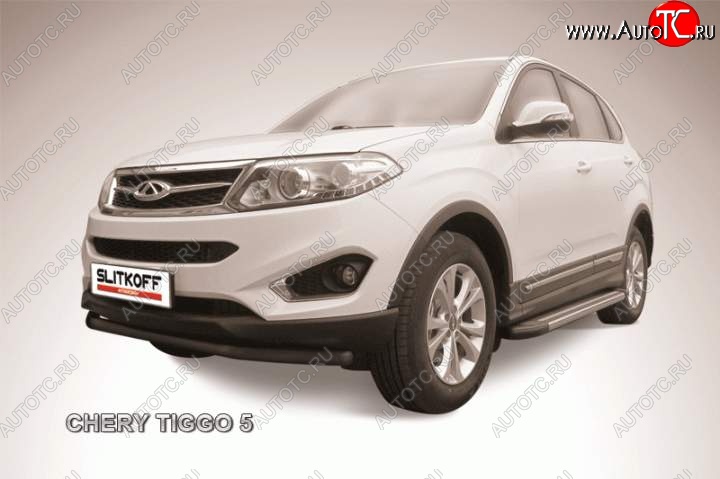 6 999 р. Защита переднего бампера d57 Slitkoff  Chery Tiggo 5  (T21) (2014-2017) дорестайлинг (Цвет: серебристый)  с доставкой в г. Кемерово