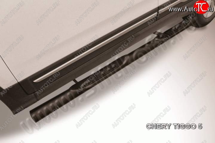 12 399 р. Защита порогов Slitkoff (труба, d76) Chery Tiggo 5 (T21) дорестайлинг (2014-2017) (Цвет: серебристый)  с доставкой в г. Кемерово
