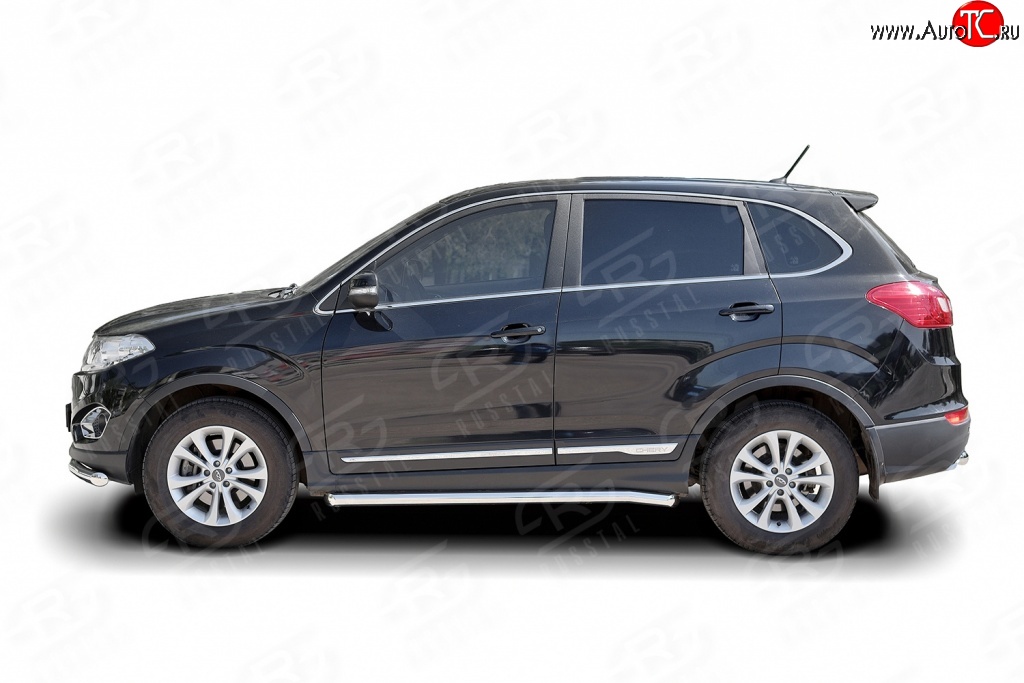 52 949 р. Защита порогов из круглой трубы диаметром 63 мм Russtal Chery Tiggo 5 (T21) дорестайлинг (2014-2017) (Защита порогов с со скосами на торцах (вариант 1))  с доставкой в г. Кемерово