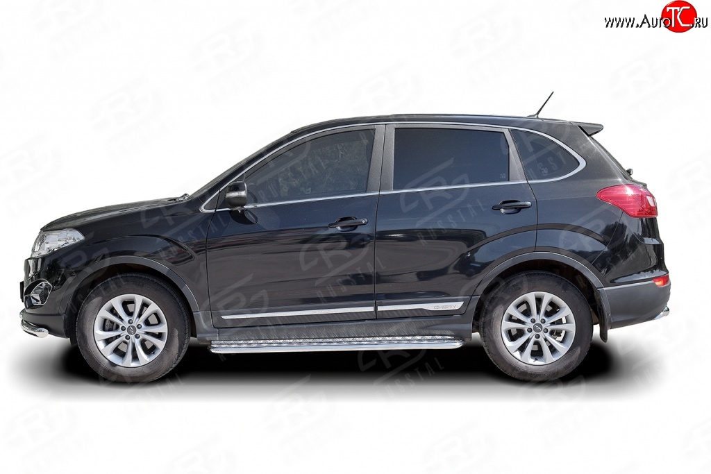 13 399 р. Широкая защита порогов Russtal Chery Tiggo 5 (T21) дорестайлинг (2014-2017) (Защита порогов с со скосами на торцах (вариант 1))  с доставкой в г. Кемерово