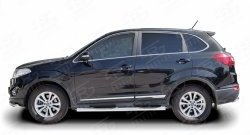83 999 р. Защита порогов с пластиковыми вставками для ног из круглой трубы диаметром 76 мм Russtal Chery Tiggo 5 (T21) дорестайлинг (2014-2017) (Защита порогов с со скосами на торцах (вариант 1))  с доставкой в г. Кемерово. Увеличить фотографию 2