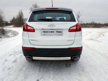 Защита заднего бампера (овальная) ТСС (нержавейка d75х42 мм) Chery Tiggo 5 (T21) дорестайлинг (2014-2017)