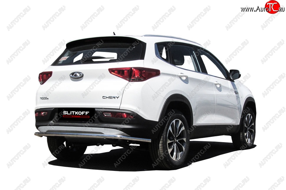 8 449 р. Защита заднего бампера Slitkoff (d42, длинная)  Chery Tiggo 7 (2016-2020) (Нержавейка, Полированная)  с доставкой в г. Кемерово