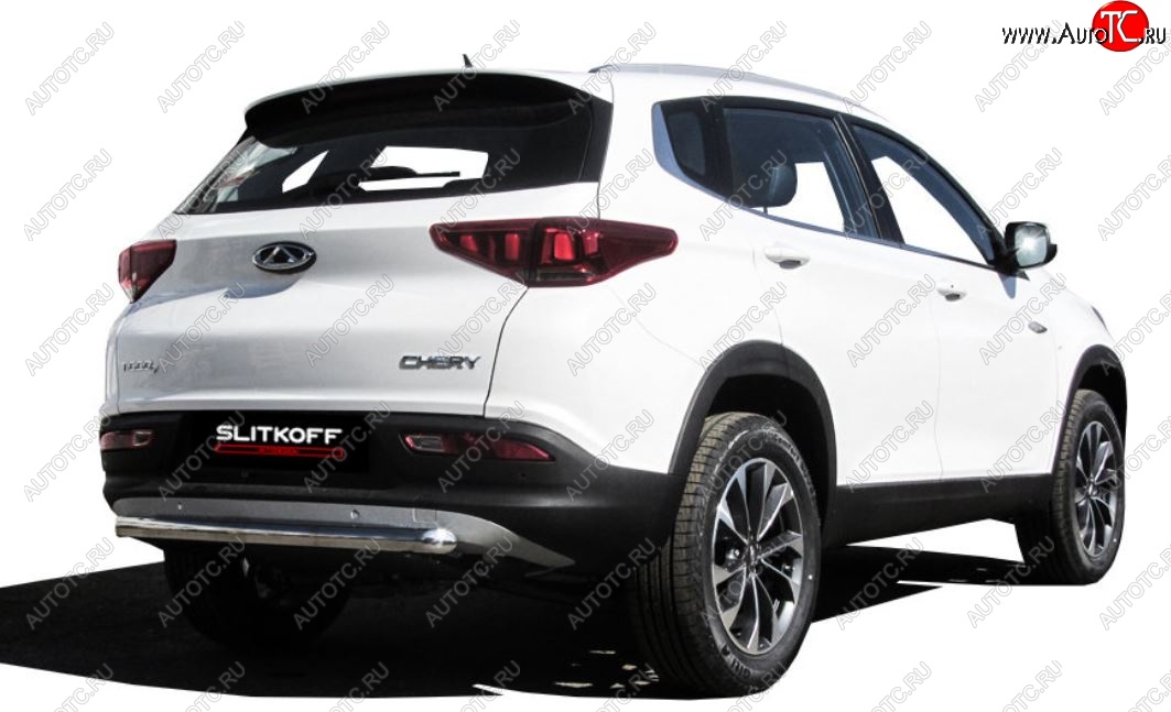 8 449 р. Защита заднего бампера Slitkoff (d57)  Chery Tiggo 7 (2016-2020) (Нержавейка, Полированная)  с доставкой в г. Кемерово
