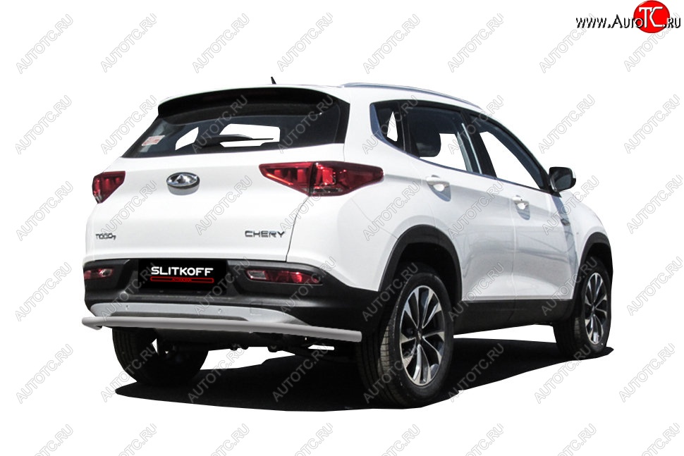 5 899 р. Защита заднего бампера Slitkoff (d42, длинная) Chery Tiggo 7 (2016-2020) (Сталь с полимерным покрытием. Цвет: серебристый)  с доставкой в г. Кемерово