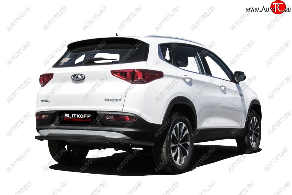 7 599 р. Защита заднего бампера Slitkoff (длинная, d42)  Chery Tiggo 7 (2016-2020) (Сталь с полимерным покрытием. Цвет: чёрный)  с доставкой в г. Кемерово