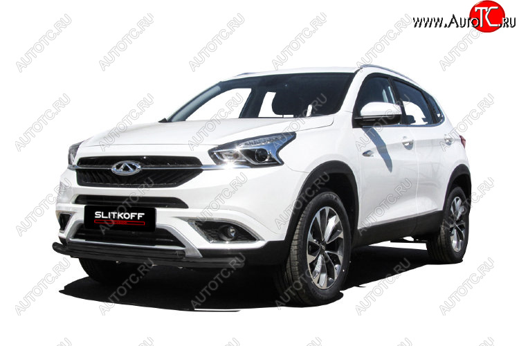 11 099 р. Защита переднего бампера Slitkoff (Ø 57+Ø 42).  Chery Tiggo 7 (2016-2020) (Цвет: черный)  с доставкой в г. Кемерово