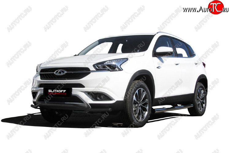 10 399 р. Защита переднего бампера Slitkoff (Ø 42 мм, волна)  Chery Tiggo 7 (2016-2020) (Цвет: черный)  с доставкой в г. Кемерово
