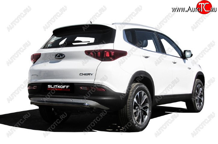 7 599 р. Защита заднего бампера Slitkoff (Ø 57 мм)  Chery Tiggo 7 (2016-2020) (Цвет: черный)  с доставкой в г. Кемерово