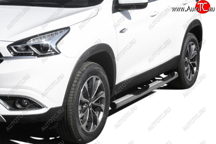 12 499 р. Защита порогов Slitkoff (Ø 76 мм, с проступями) Chery Tiggo 7 (2016-2020) (Цвет: серебристый)  с доставкой в г. Кемерово