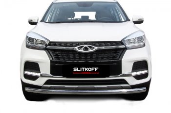 10 849 р. Защита переднего бампера Slitkoff (Ø 57 мм)  Chery Tiggo 4 (2018-2023) 1-ый рестайлинг (Полированная нержавейка)  с доставкой в г. Кемерово. Увеличить фотографию 2