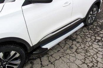 Пороги алюминиевые Slitkoff Chery Tiggo 4 (2018-2023) 1-ый рестайлинг (Optima Silver)