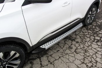 Пороги алюминиевые Slitkoff Chery Tiggo 4 (2018-2023) 1-ый рестайлинг (Standart Silver)