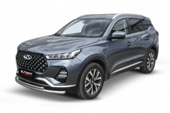 13 899 р. Защита переднего бампера Slitkoff (Ø 57+Ø 42 мм).  Chery Tiggo 7 PRO - Tiggo 7 Pro Max  T1E (Нержавеющая сталь)  с доставкой в г. Кемерово. Увеличить фотографию 2