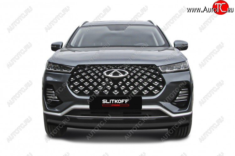 8 299 р. Защита переднего бампера Slitkoff (Ø 57 мм).  Chery Tiggo 7 PRO - Tiggo 7 Pro Max  T1E (Цвет: черный)  с доставкой в г. Кемерово