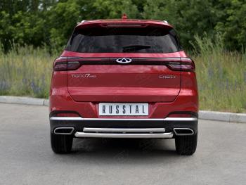 Защита заднего бампера (2 трубы Ø63 и 42 мм, нержавейка) SLITKOFF Chery Tiggo 7 PRO (2019-2025) (полированная нержавейка)