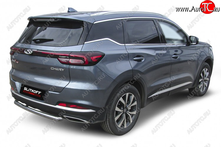 10 449 р. Защита заднего бампера Slitkoff (Ø57 мм)  Chery Tiggo 7 PRO - Tiggo 7 Pro Max  T1E (Нержавеющая сталь)  с доставкой в г. Кемерово