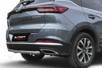 10 449 р. Защита заднего бампера Slitkoff (Ø57 мм)  Chery Tiggo 7 PRO - Tiggo 7 Pro Max  T1E (Нержавеющая сталь)  с доставкой в г. Кемерово. Увеличить фотографию 2