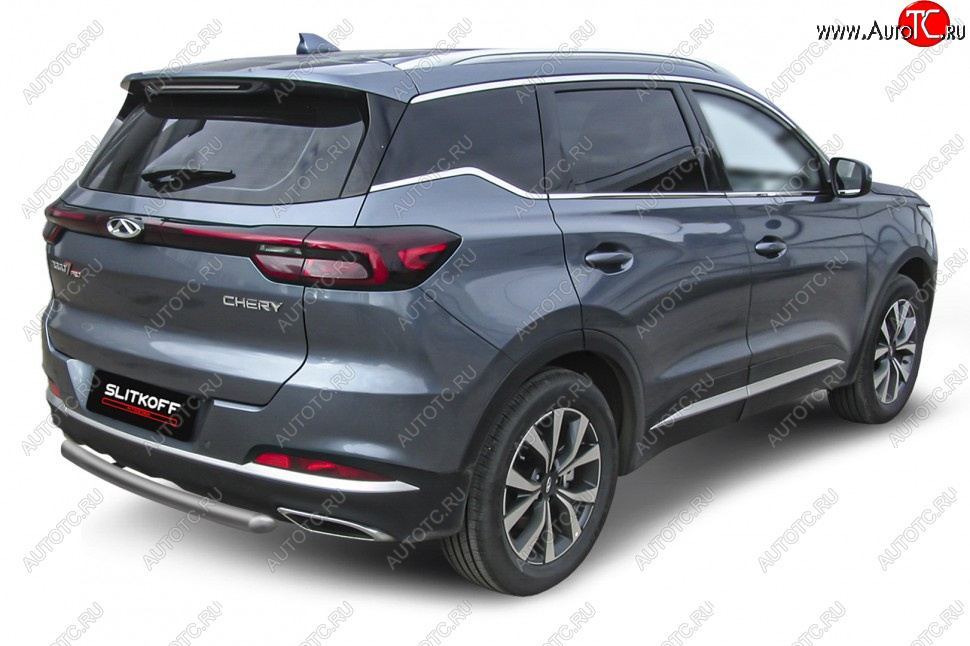 7 299 р. Защита заднего бампера Slitkoff (Ø 57 мм)  Chery Tiggo 7 PRO - Tiggo 7 Pro Max  T1E (Цвет: серебристый)  с доставкой в г. Кемерово