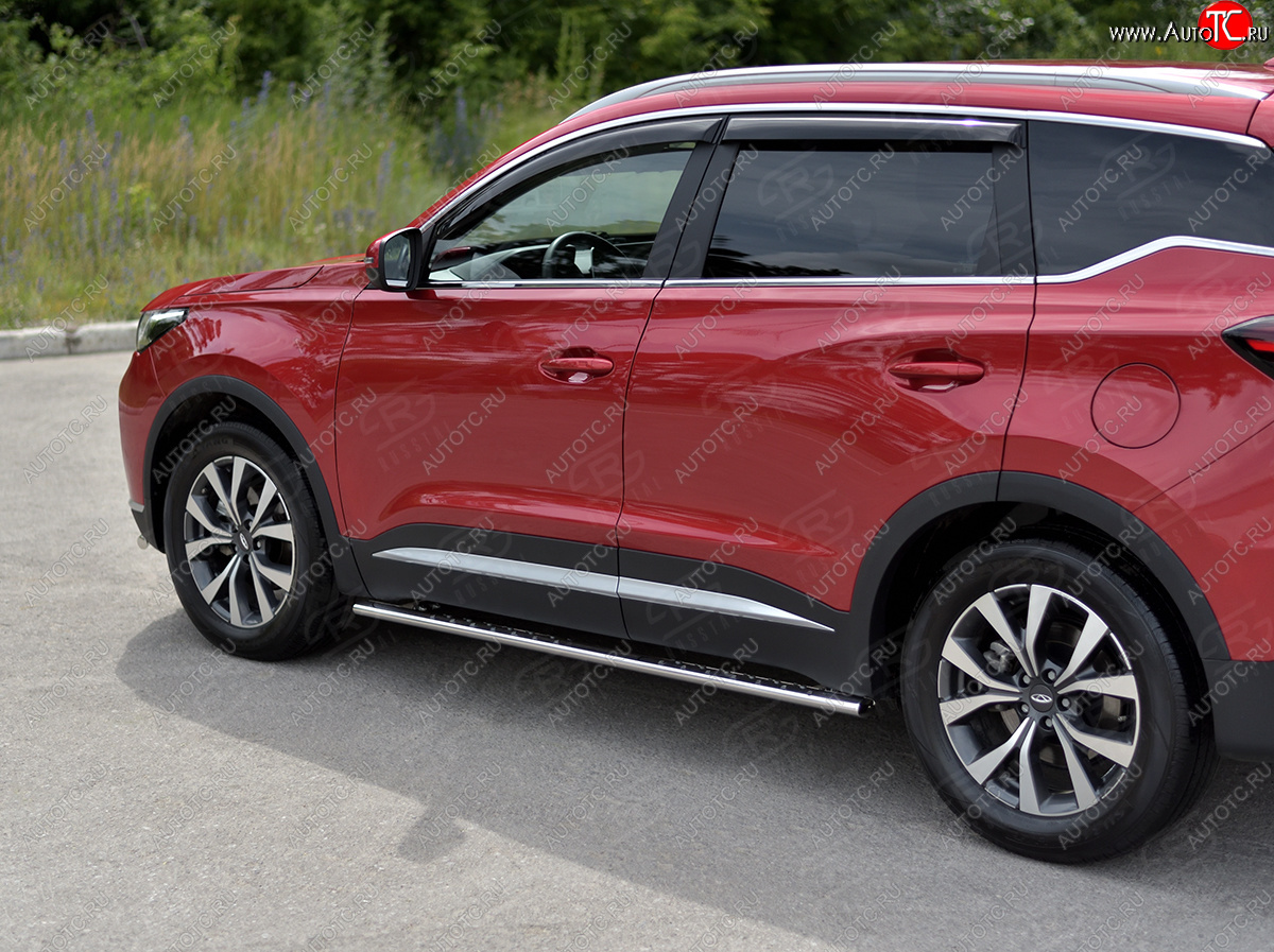 23 749 р. Защита порогов (Ø75х42 мм, с проступью) Russtal Chery Tiggo 7 PRO (2019-2025)  с доставкой в г. Кемерово