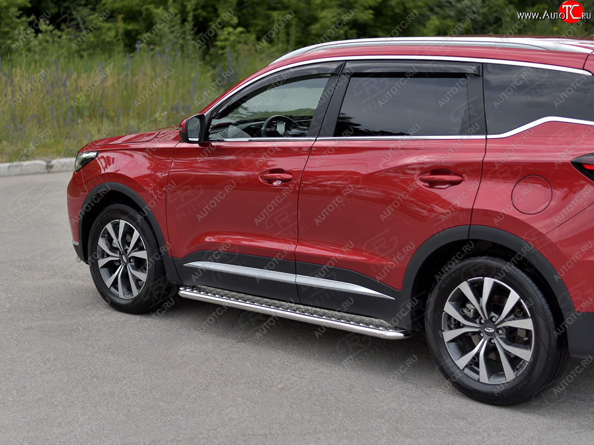 21 999 р. Порожки для ног SLITKOFF (Ø42 мм)  Chery Tiggo 7 PRO (2019-2025) (профиль - сталь окрашенная, лист - алюминий)  с доставкой в г. Кемерово