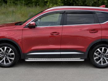 21 999 р. Порожки для ног SLITKOFF (Ø42 мм)  Chery Tiggo 7 PRO (2019-2025) (профиль - сталь окрашенная, лист - алюминий)  с доставкой в г. Кемерово. Увеличить фотографию 2