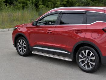 29 699 р. Порожки для ног SLITKOFF (Ø42 мм)  Chery Tiggo 7 PRO (2019-2025) (Профиль - нержавейка, лист - нержавейка)  с доставкой в г. Кемерово. Увеличить фотографию 1