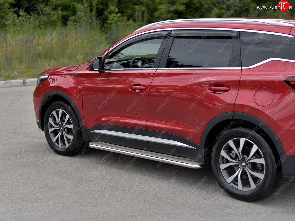29 699 р. Порожки для ног SLITKOFF (Ø42 мм)  Chery Tiggo 7 PRO (2019-2025) (Профиль - нержавейка, лист - нержавейка)  с доставкой в г. Кемерово