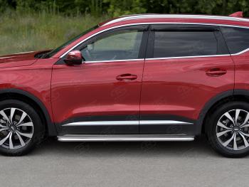 29 699 р. Порожки для ног SLITKOFF (Ø42 мм)  Chery Tiggo 7 PRO (2019-2025) (Профиль - нержавейка, лист - нержавейка)  с доставкой в г. Кемерово. Увеличить фотографию 2