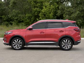 29 699 р. Порожки для ног SLITKOFF (Ø42 мм)  Chery Tiggo 7 PRO (2019-2025) (Профиль - нержавейка, лист - нержавейка)  с доставкой в г. Кемерово. Увеличить фотографию 3