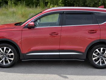 10 599 р. Защита порогов (Ø63 мм, с полимерным покрытием) SLITKOFF Chery Tiggo 7 PRO (2019-2025) (круглые торцы, черный)  с доставкой в г. Кемерово. Увеличить фотографию 2