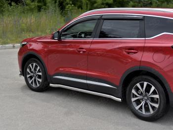 Защита порогов SLITKOFF (Ø63 мм, нержавейка) SLITKOFF Chery Tiggo 7 PRO (2019-2025) (круглые торцы)