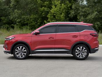 17 499 р. Защита порогов SLITKOFF (Ø63 мм, нержавейка) SLITKOFF Chery Tiggo 7 PRO (2019-2025) (круглые торцы)  с доставкой в г. Кемерово. Увеличить фотографию 3