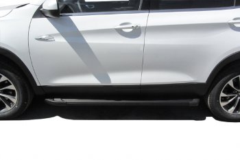 13 349 р. Пороги алюминиевые Slitkoff  Chery Tiggo 7 - Tiggo 7 PRO (Optima Black )  с доставкой в г. Кемерово. Увеличить фотографию 3