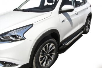 10 699 р. Пороги алюминиевые Slitkoff  Chery Tiggo 7 - Tiggo 7 PRO (Luxe Silver)  с доставкой в г. Кемерово. Увеличить фотографию 3
