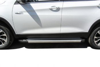 10 699 р. Пороги алюминиевые Slitkoff  Chery Tiggo 7 - Tiggo 7 PRO (Luxe Silver)  с доставкой в г. Кемерово. Увеличить фотографию 4