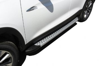 Пороги алюминиевые Slitkoff Chery Tiggo 7 - Tiggo 7 PRO (Standart Silver)