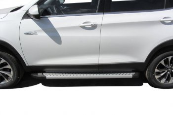 17 399 р. Пороги алюминиевые Slitkoff  Chery Tiggo 7 - Tiggo 7 PRO (Standart Silver)  с доставкой в г. Кемерово. Увеличить фотографию 2