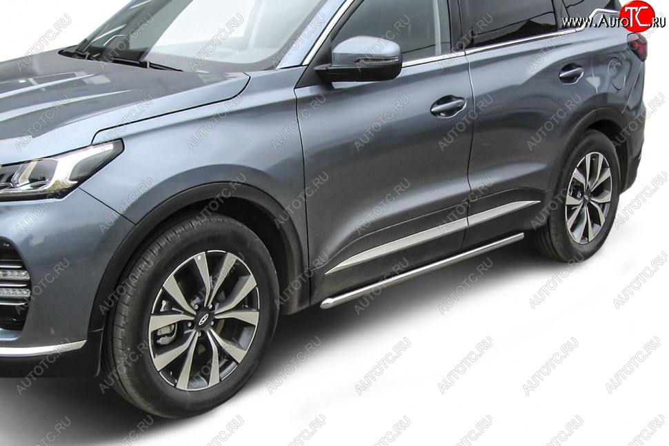 10 449 р. Защита порогов Slitkoff (Ø 42 мм)  Chery Tiggo 7 PRO (2019-2025) (Нержавеющая сталь)  с доставкой в г. Кемерово